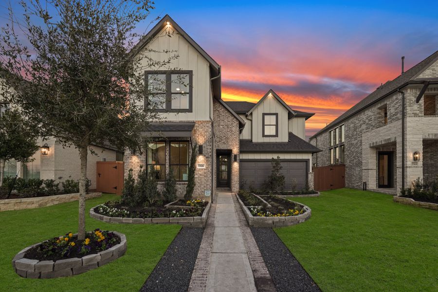 Front exterior of a new home in Elyson 45' & 70', Katy, TX, highlighting curb appeal (Image 26).