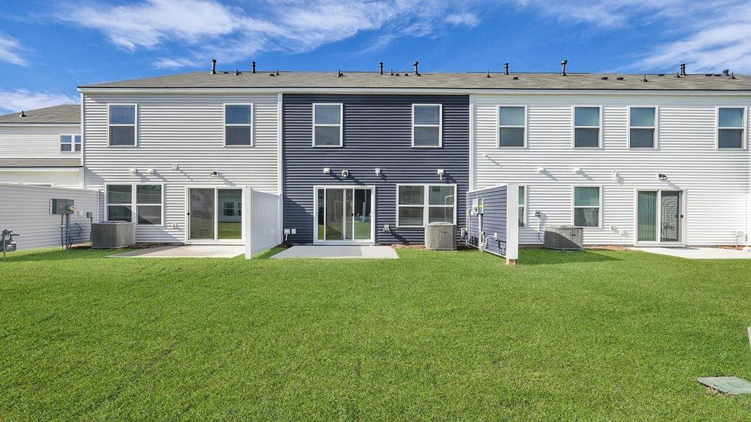 Exterior details and patio area of a home in Pine Hills Townhomes at Cane Bay, Summerville (Image 3).