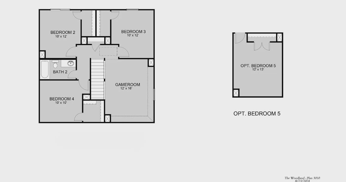 2D floor plan layout for the The Woodland by Legend Homes in Granger Pines, Conroe, TX (Image 4).
