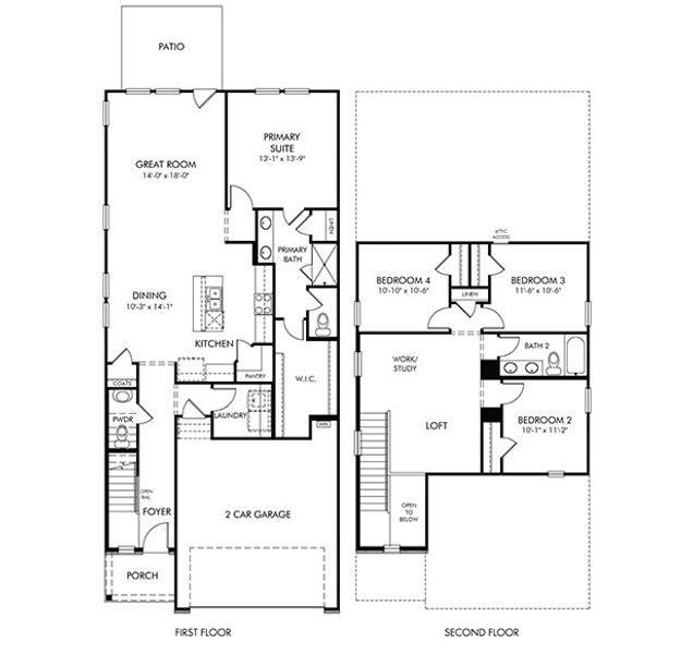 2D floor plan layout for the Sydney by Meritage Homes in Avalon - Reserve Series, Conyers, GA (Image 2).