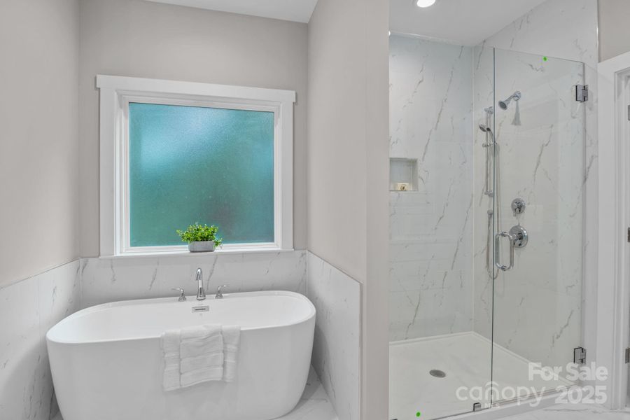 Soaking tub with separate shower