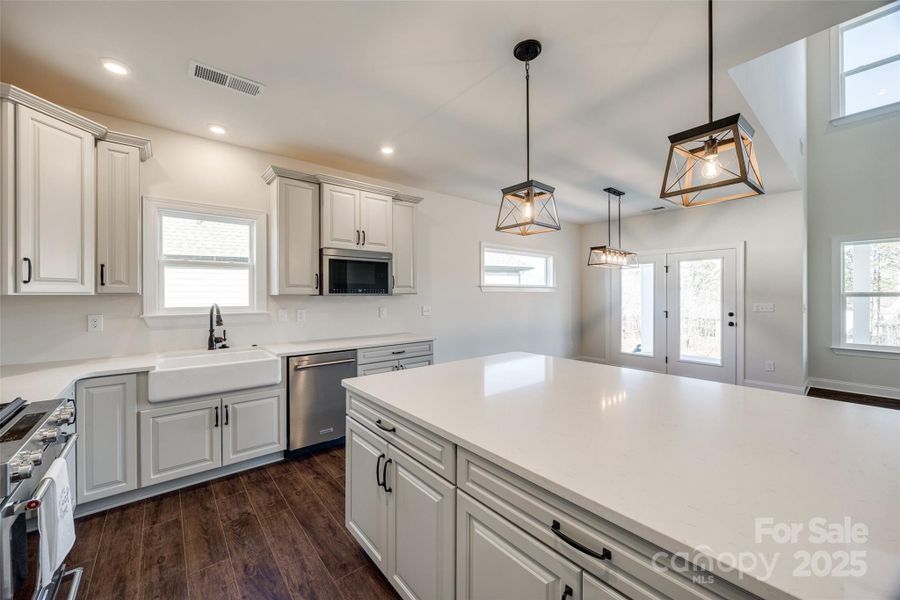 Farm house sink and massive island with surround cabinets