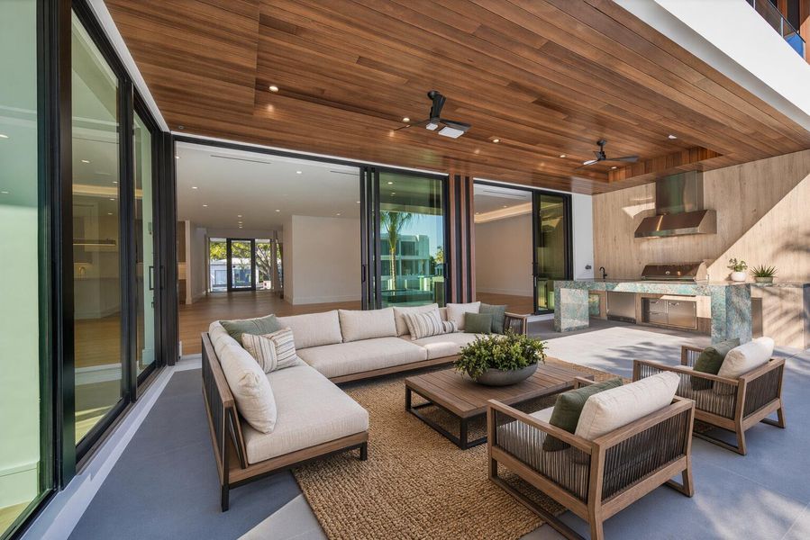 Modern patio with lush greenery Modern patio with lush greenery