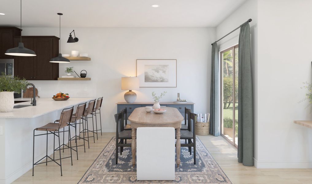 Cozy dining area with wood-look tile flooring