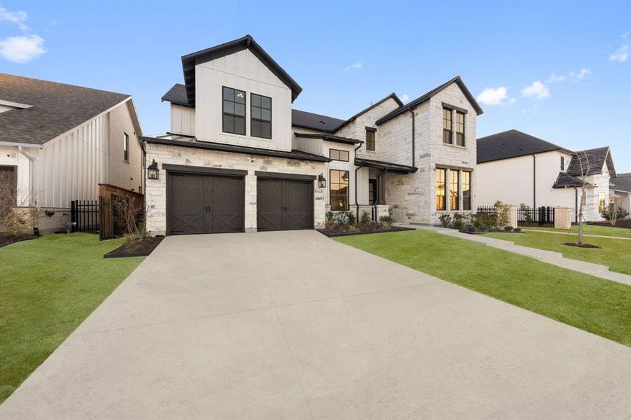 Front exterior of a new home in Fields 60', Frisco, TX, highlighting curb appeal (Image 27). Front exterior of a new home in Fields 60', Frisco, TX, highlighting curb appeal (Image 27).