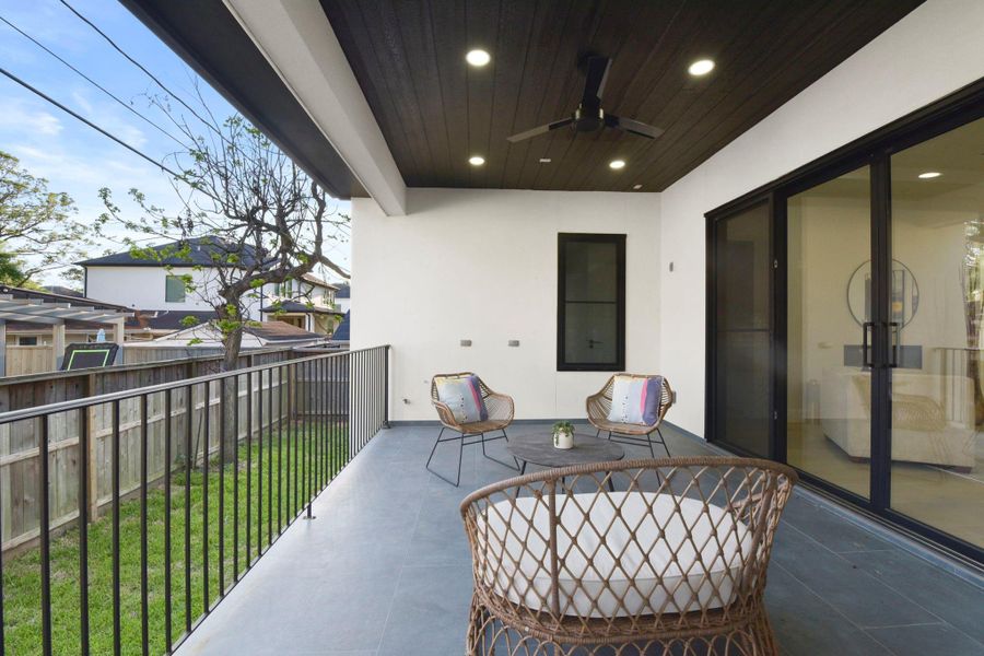 Back patio, with outdoor kitchen hookups. Back patio, with outdoor kitchen hookups.