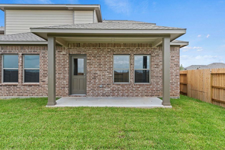 Exterior details and patio area of a home in Windrose Green, Angleton (Image 16). Exterior details and patio area of a home in Windrose Green, Angleton (Image 16).