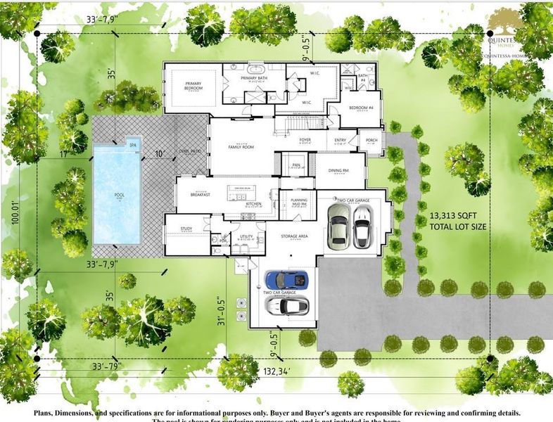 Artist Rendering of 1st Floor on Site Plan. Pool and sod are not included.