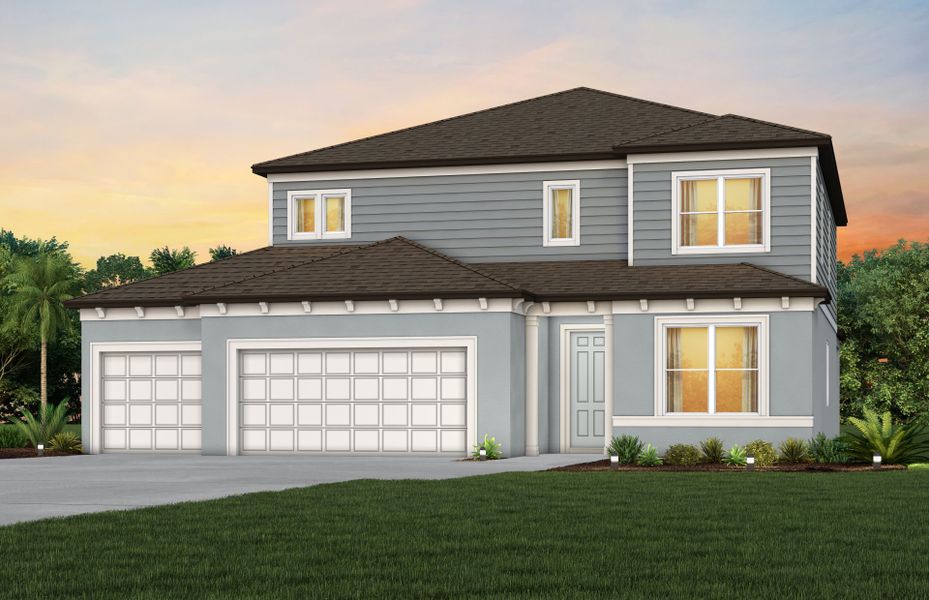 Representative exterior photo of a completed home built from the Yorkshire 3-Car by Pulte Homes in Riversong, Parrish, FL (Image 2). Representative exterior photo of a completed home built from the Yorkshire 3-Car by Pulte Homes in Riversong, Parrish, FL (Image 2).