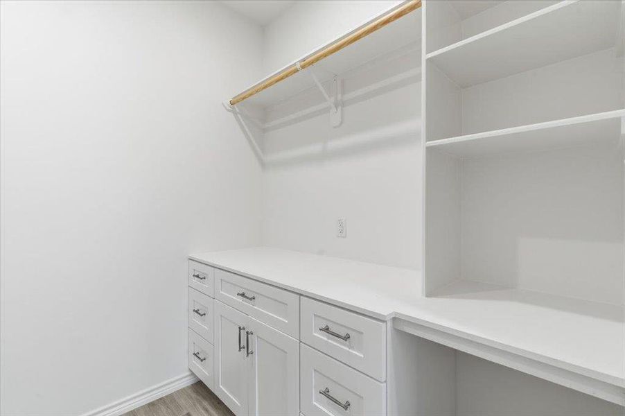 Walk in closet featuring light wood-style flooring