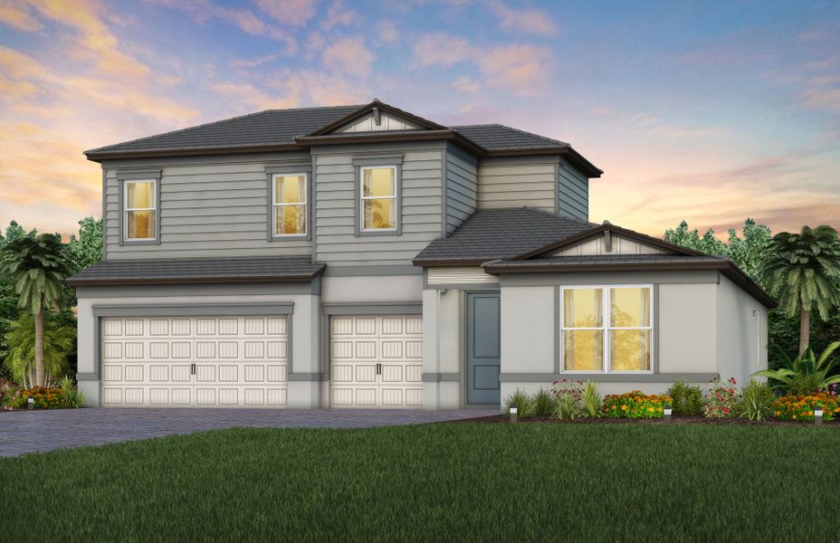 Front exterior of a new home in Two Rivers, Zephyrhills, FL, highlighting curb appeal (Image 1).