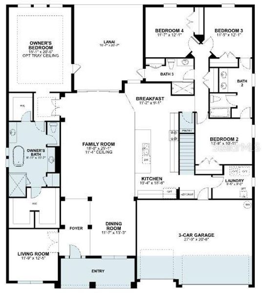 2D floor plan layout of this home in Ravencliffe, Oviedo, FL (Image 4).