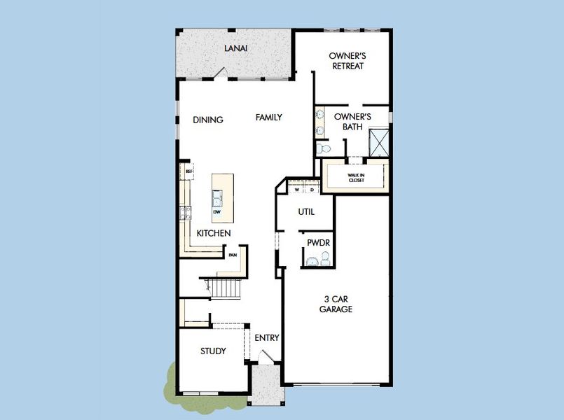 2D floor plan layout for the The Edie by David Weekley Homes in Palmeras at Crossprairie – The Grove Collection, St. Cloud, FL (Image 3).