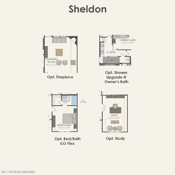 2D floor plan layout for the Sheldon by Pulte Homes in Erwin Farms, McKinney, TX (Image 3).