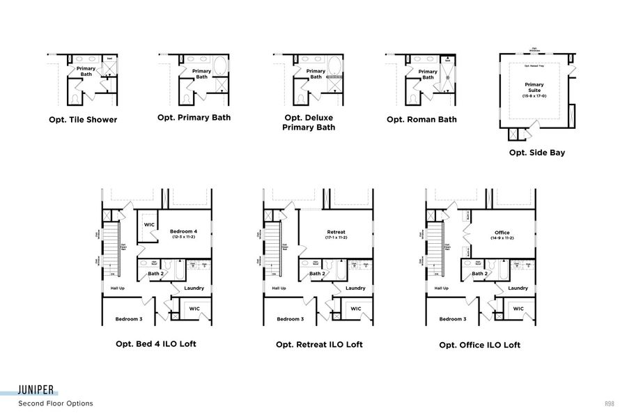 2D floor plan layout for the Juniper by DRB Homes in Essex Village, Franklinton, NC (Image 26).