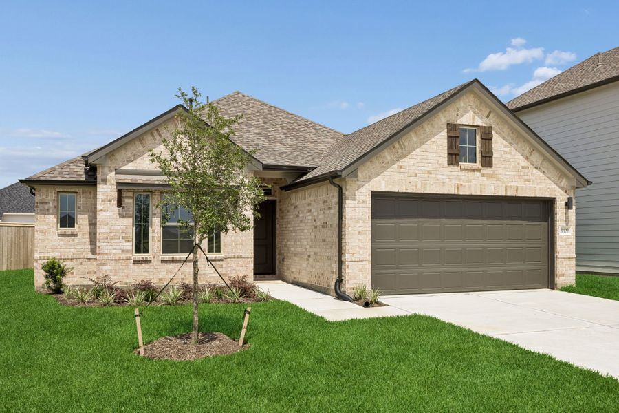 Front exterior of a new home in Riviera Pines, Huffman, TX, highlighting curb appeal (Image 22).
