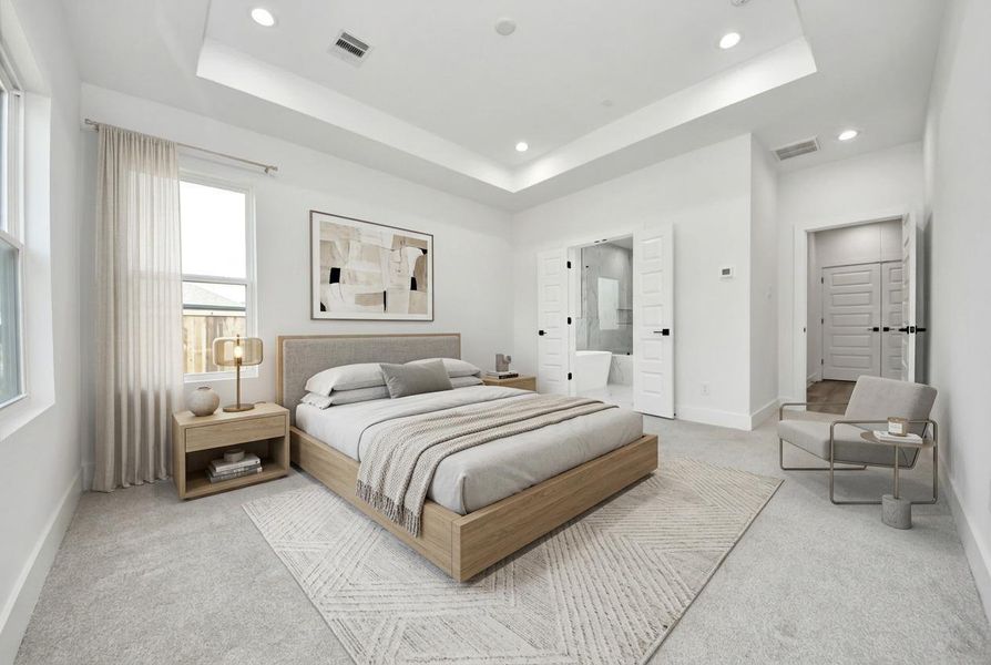 Virtually staged primary bedroom on the second floor