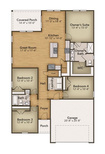 2D floor plan layout for the The Redbud by Chesapeake Homes in Neill's Pointe, Angier, NC (Image 3).