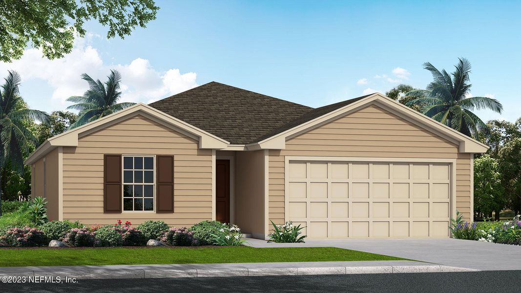 Front exterior of a new home in Willow Springs, Green Cove Springs, FL, highlighting curb appeal (Image 22).