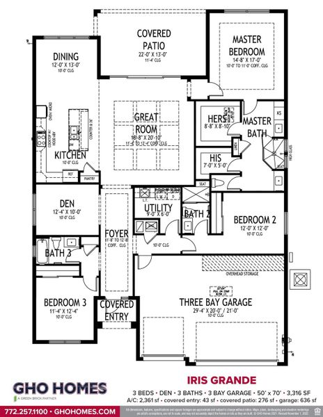 2D floor plan layout for the Iris Grande by GHO Homes in Belterra, Port St. Lucie, FL (Image 75).