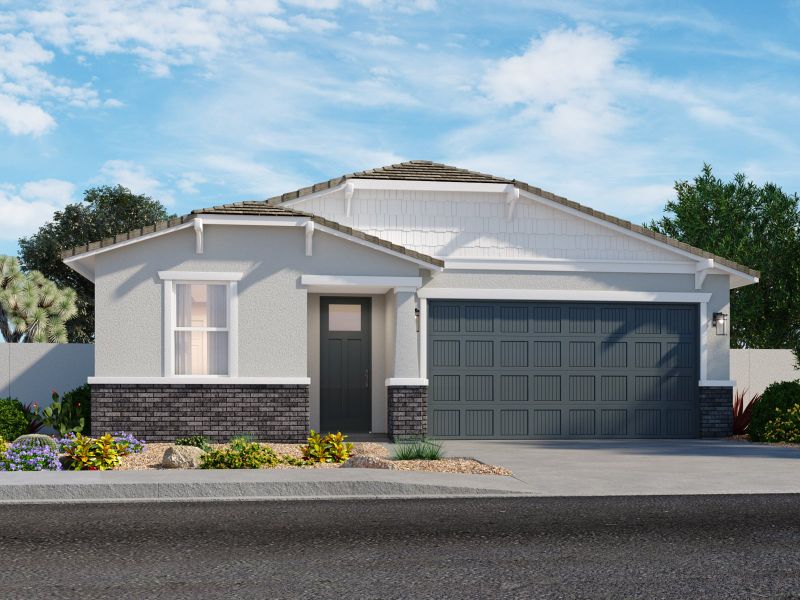 Representative exterior photo of a completed home built from the Leslie by Meritage Homes in Mountain View Estates Reserve Series, Buckeye, AZ (Image 19). Representative exterior photo of a completed home built from the Leslie by Meritage Homes in Mountain View Estates Reserve Series, Buckeye, AZ (Image 19).