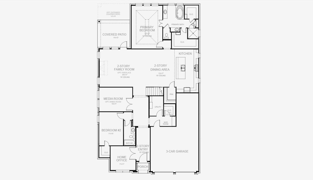2D floor plan layout for the 3397W by Perry Homes in Devonshire 55', Forney, TX (Image 3). 2D floor plan layout for the 3397W by Perry Homes in Devonshire 55', Forney, TX (Image 3).