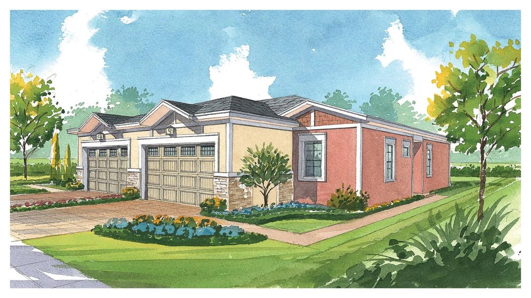 Representative exterior photo of a completed home built from the Destin by Jones Homes USA in Twin Lakes, St. Cloud, FL (Image 2). Representative exterior photo of a completed home built from the Destin by Jones Homes USA in Twin Lakes, St. Cloud, FL (Image 2).