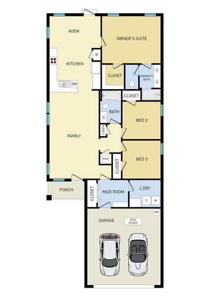 2D floor plan layout for the Austin by CJL Homes in Blossom Grove, Crestview, FL (Image 3).
