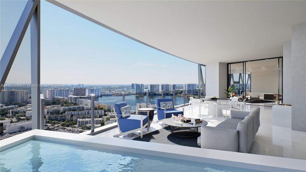 Exterior details and patio area of a home in Bentley Residences, Sunny Isles Beach (Image 2).