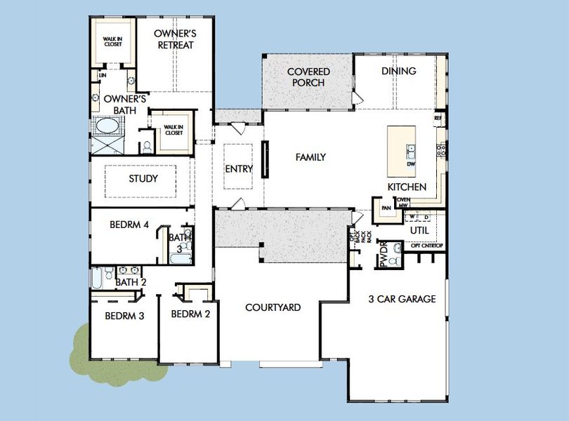 2D floor plan layout for the The Chadwick by David Weekley Homes in Thornebrook, Bulverde, TX (Image 4). 2D floor plan layout for the The Chadwick by David Weekley Homes in Thornebrook, Bulverde, TX (Image 4).