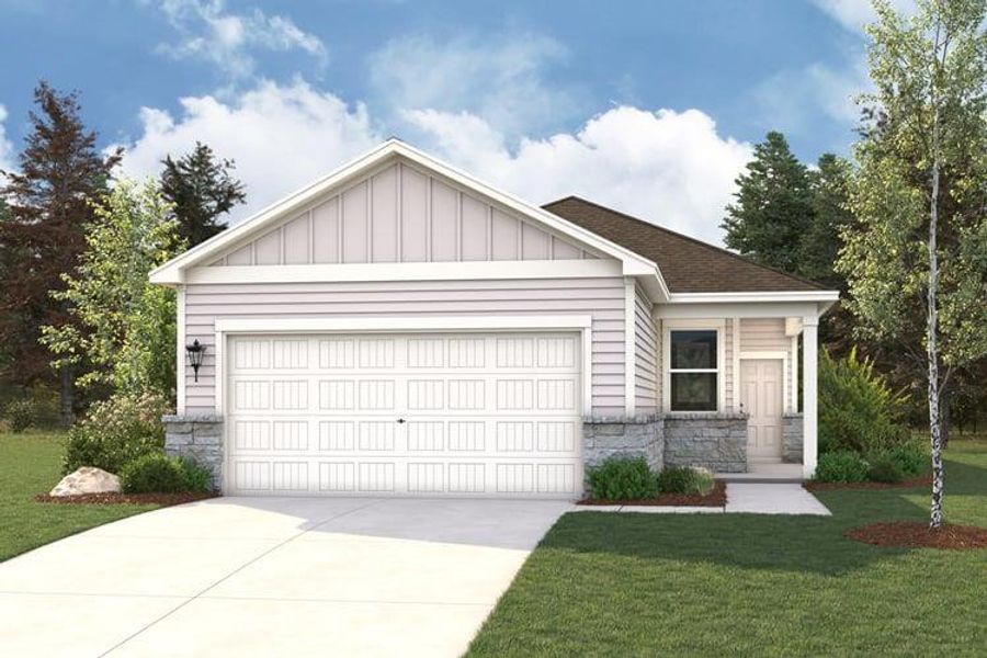 A classic concrete driveway leads to an attached double garage on this charming modern facade. A classic concrete driveway leads to an attached double garage on this charming modern facade.