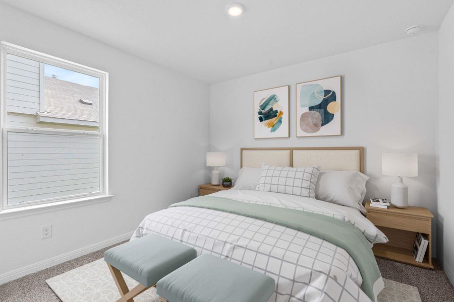 Carpeted bedroom featuring baseboards and recessed lighting Carpeted bedroom featuring baseboards and recessed lighting