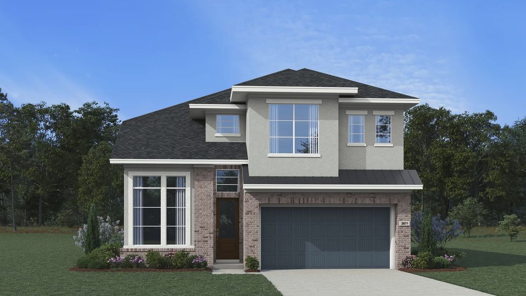 Representative exterior photo of a completed home built from the Laramie by Chesmar Homes in Brookewater 45's, Rosenberg, TX (Image 2). Representative exterior photo of a completed home built from the Laramie by Chesmar Homes in Brookewater 45's, Rosenberg, TX (Image 2).
