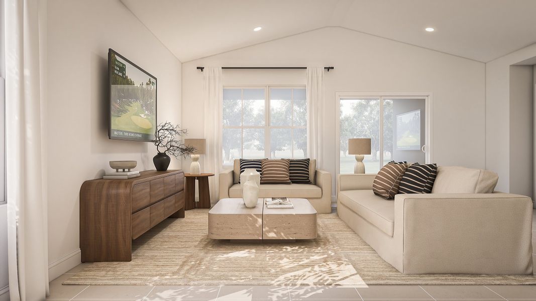 Great room with vaulted ceiling