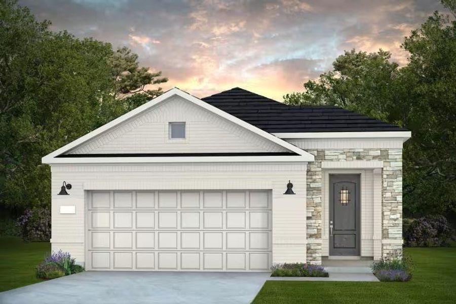 Front exterior of a new home in Del Webb Fulshear, Fulshear, TX, highlighting curb appeal (Image 1). Front exterior of a new home in Del Webb Fulshear, Fulshear, TX, highlighting curb appeal (Image 1).
