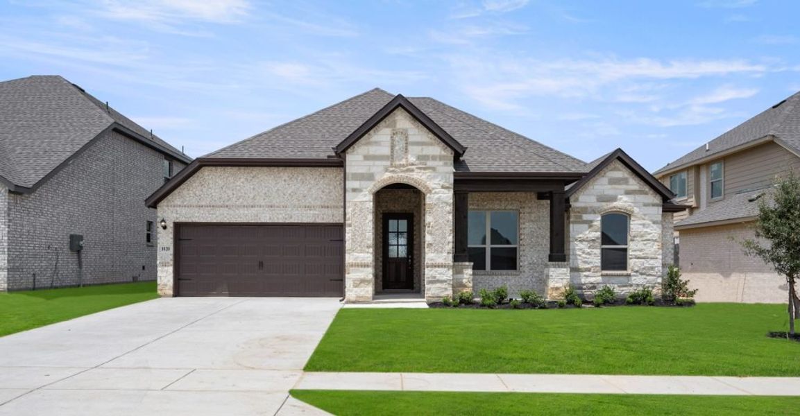 Representative exterior photo of a completed home built from the Donnington by Impression Homes in Still Water Lake, Godley, TX (Image 1).