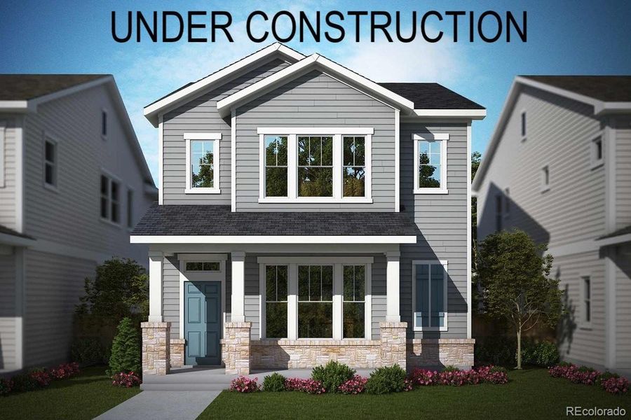 Front exterior of a new home in Revel Crossing at Wolf Ranch – The Outlook Collection, Colorado Springs, CO, highlighting curb appeal (Image 1). Front exterior of a new home in Revel Crossing at Wolf Ranch – The Outlook Collection, Colorado Springs, CO, highlighting curb appeal (Image 1).