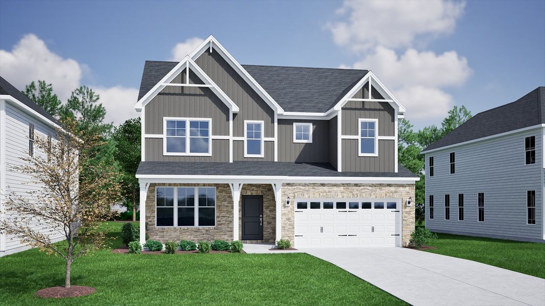Front exterior of a new home in Sweetbrier, Durham, NC, highlighting curb appeal (Image 1). Front exterior of a new home in Sweetbrier, Durham, NC, highlighting curb appeal (Image 1).