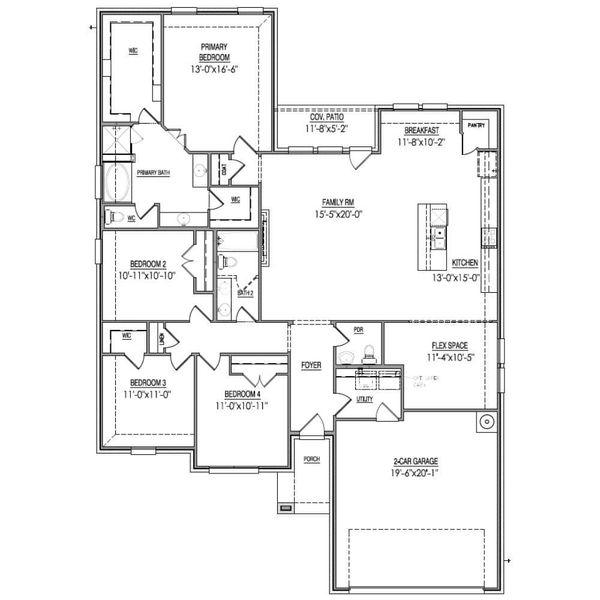 2D floor plan layout for the The Siena by Lillian Custom Homes in Westside Preserve, Midlothian, TX (Image 3).