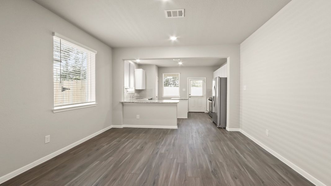 Family Room to Dining Area and Kitchen