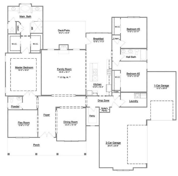 2D floor plan layout for the Belmont by Niblock Homes in Saddlehorn, Troutman, NC (Image 6).