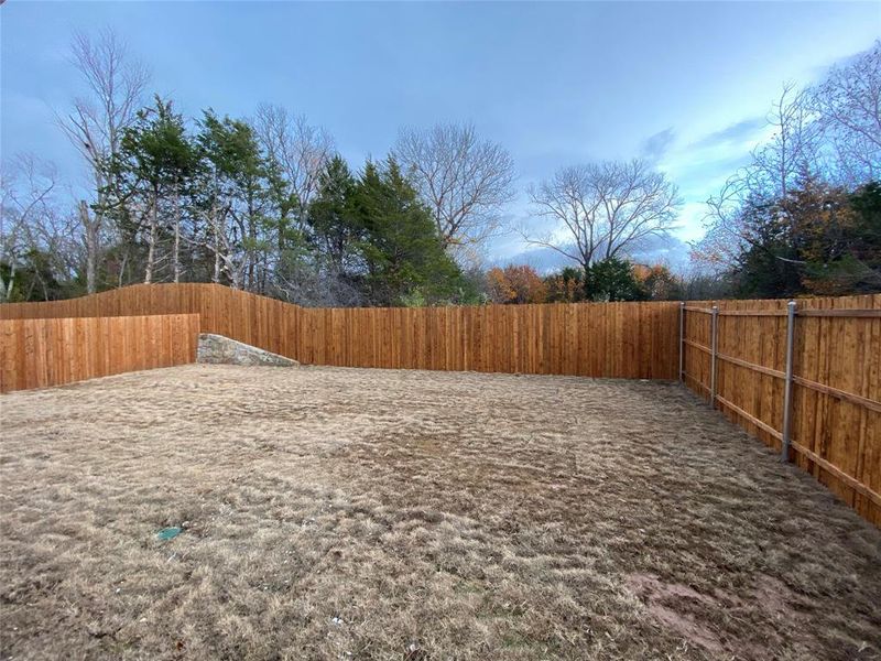 View of yard from the other direction and still lots of large trees!