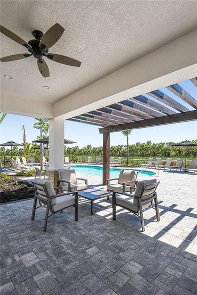 Exterior details and patio area of a home in Skye Ranch Community Group Page, Sarasota (Image 23).