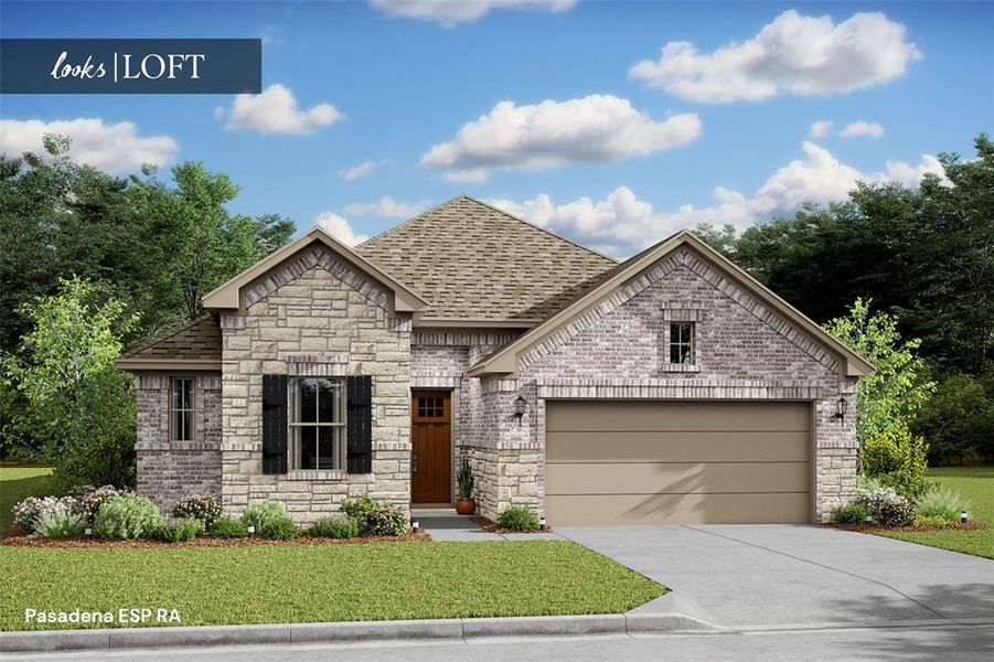 Charming Pasadena ESP home design by K. Hovnanian® Homes with elevation RA in beautiful Oakberry Trails. (*Artist rendering used for illustration purposes only.)
