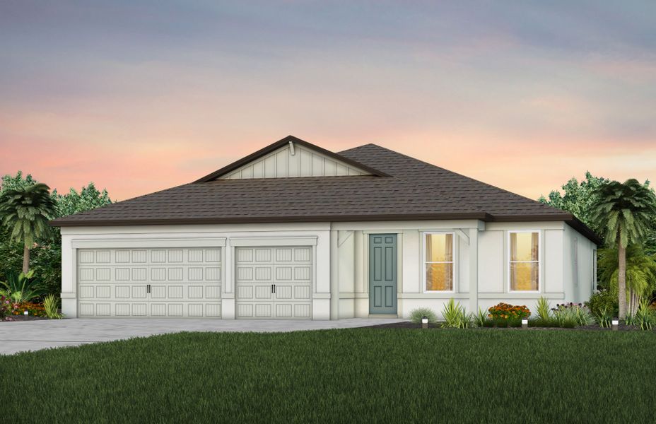 Front exterior of a new home in Caldera, Spring Hill, FL, highlighting curb appeal (Image 1). Front exterior of a new home in Caldera, Spring Hill, FL, highlighting curb appeal (Image 1).