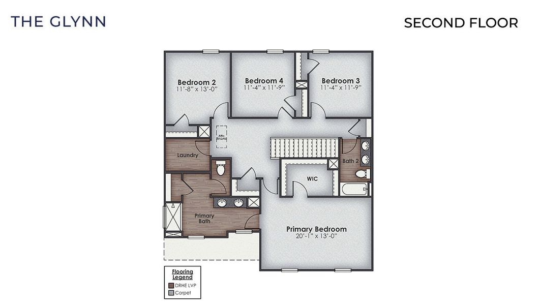 2D floor plan layout for the GLYNN by D.R. Horton in Grayson Park, Leland, NC (Image 5).