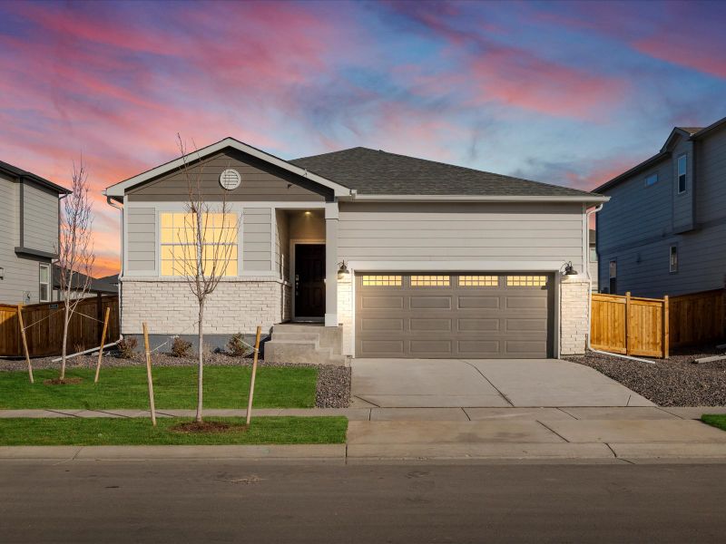 The Primrose floorplan exterior image taken at a Meritage Homes community in Commerce City, CO