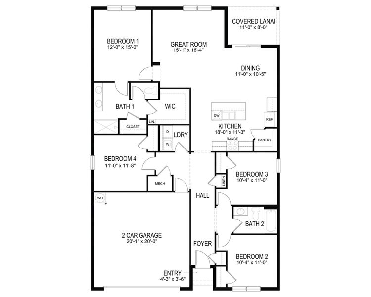 2D floor plan layout for the Cali by D.R. Horton in Oakfield Trails, Parrish, FL (Image 4).