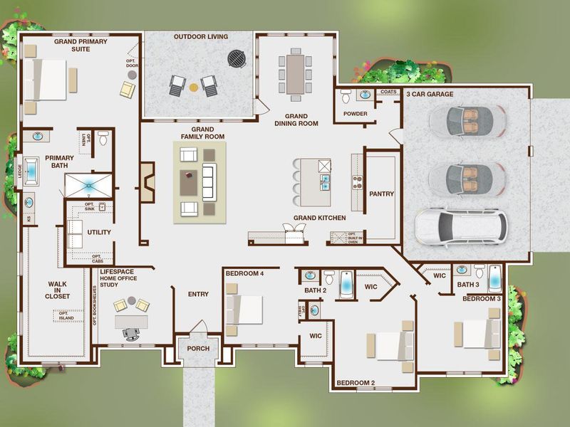 2D floor plan layout for the Grand Maison III by Grand Homes in Kings Crossing, Parker, TX (Image 4).