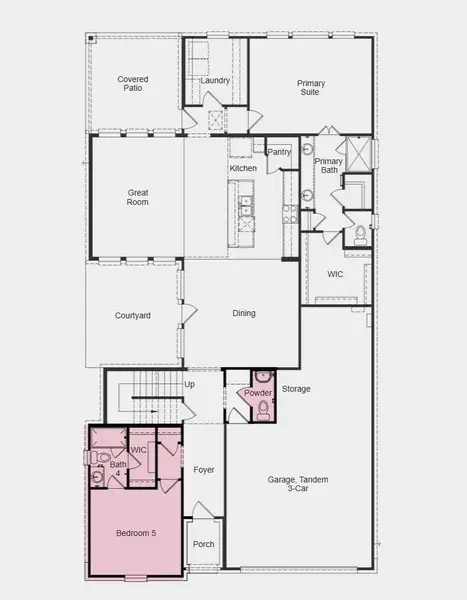 First Floor Plan - Additional Highlights Include: main floor bedroom with an attached full bathroom and a half bathroom added on the main floor